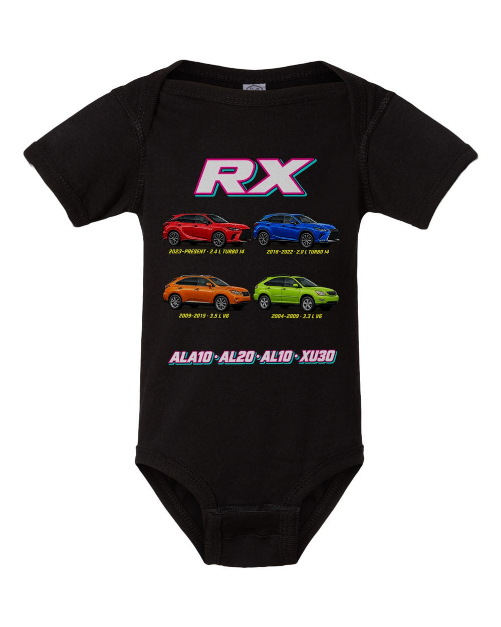 Lexus RX evolution poster black baby onesie front view