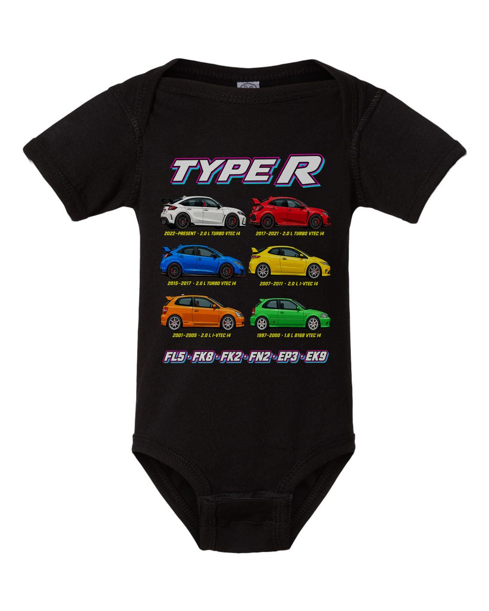 Honda Civic Type R evolution poster black baby onesie front view