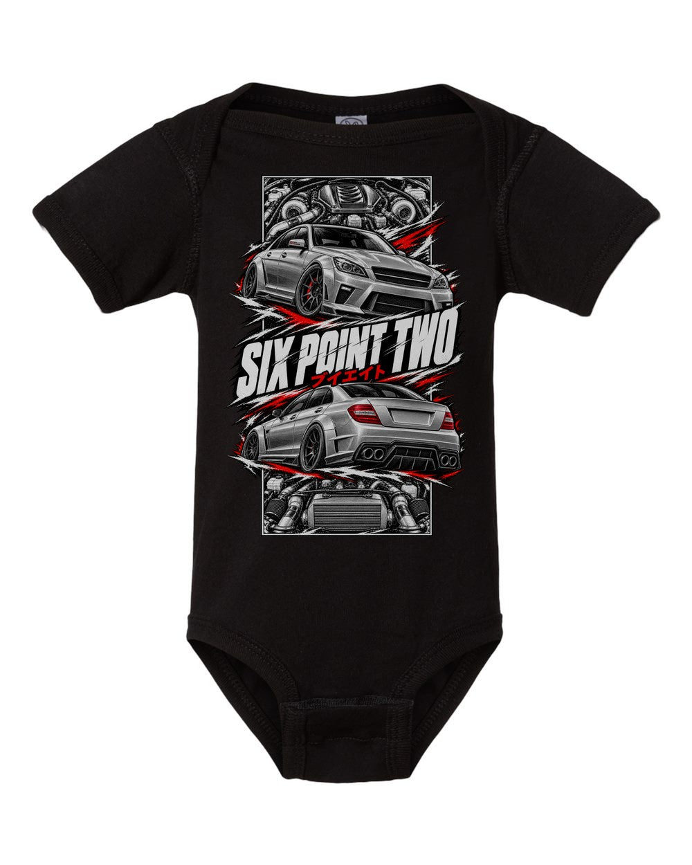 Mercedes-AMG C63 torn poster black baby onesie front view
