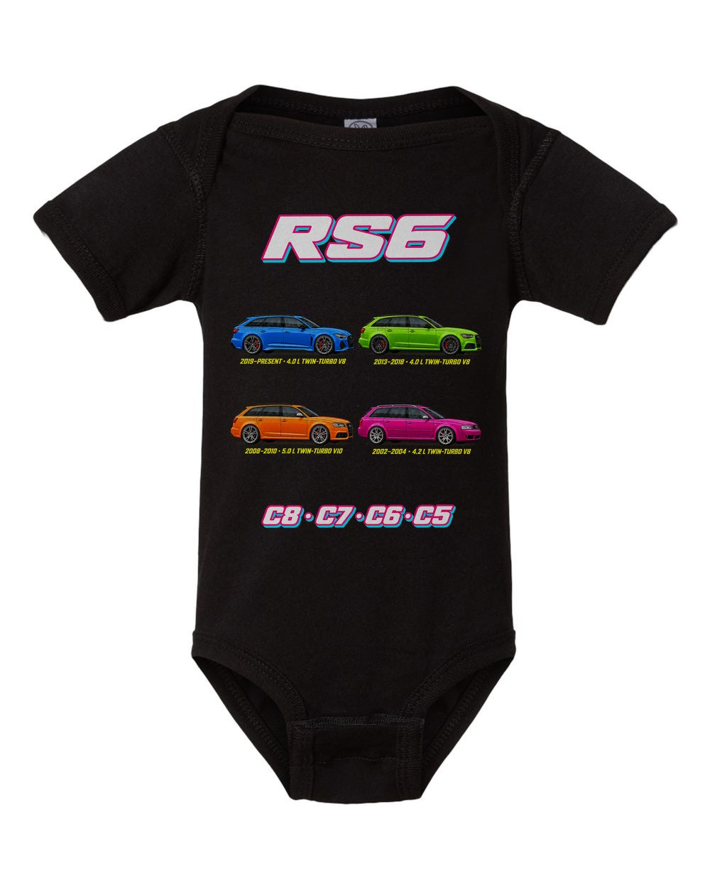 Audi RS6 evolution poster black baby onesie front view