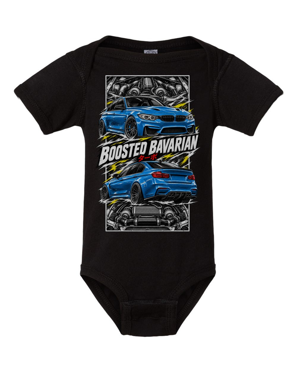BMW F80 M3 torn poster black baby onesie front view