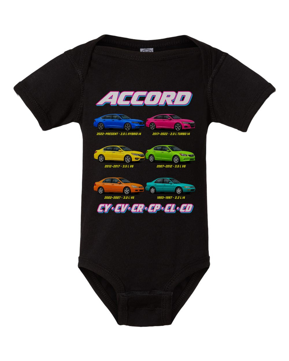 Honda Accord evolution poster black baby onesie front view
