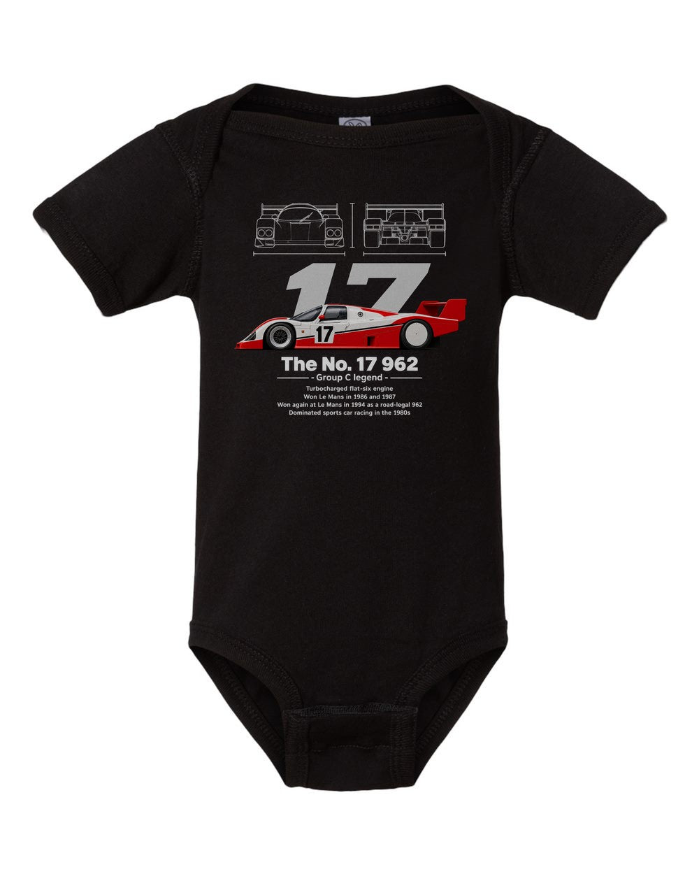 No. 17 962 black baby onesie front view