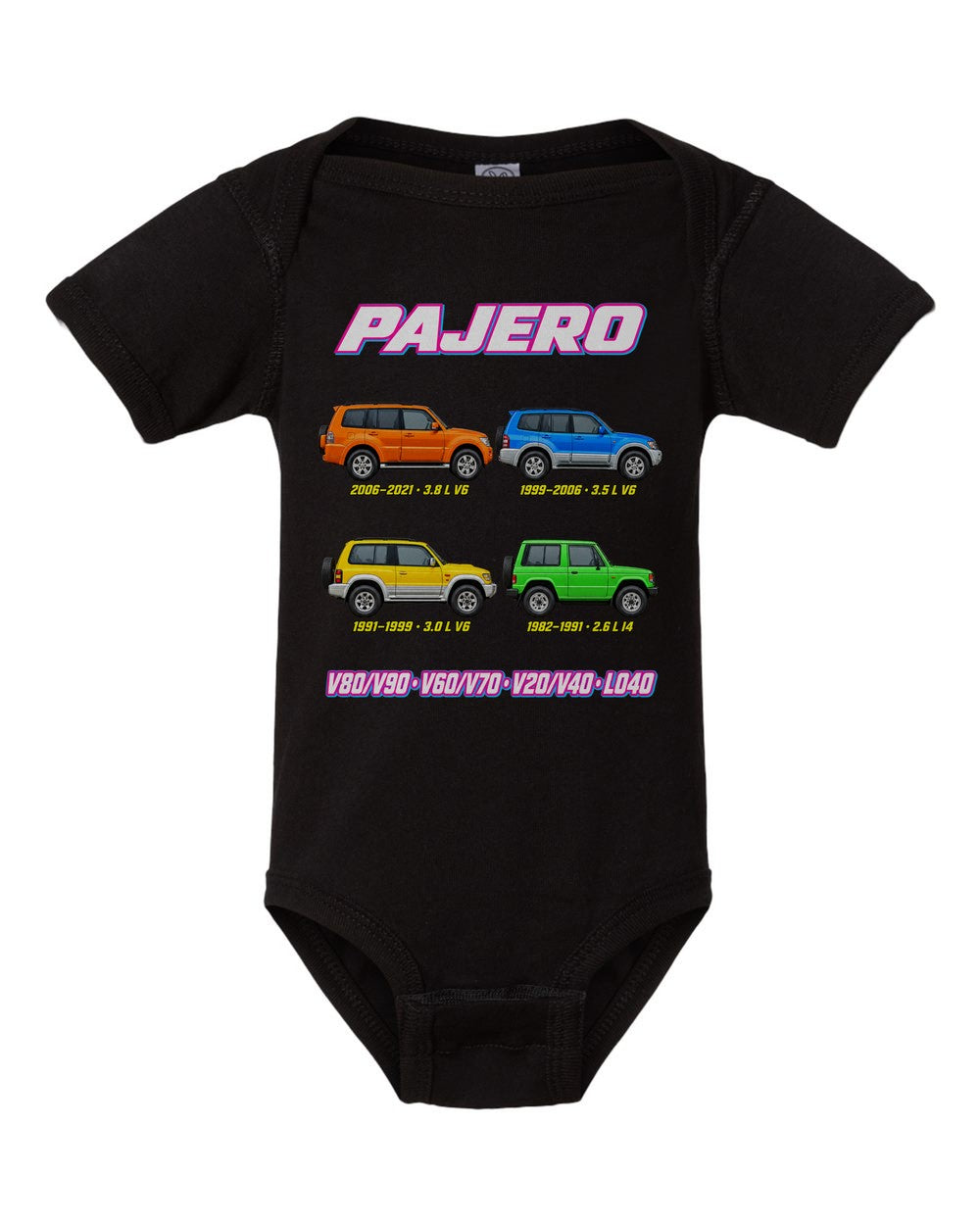 Mitsubishi Pajero evolution poster black baby onesie front view