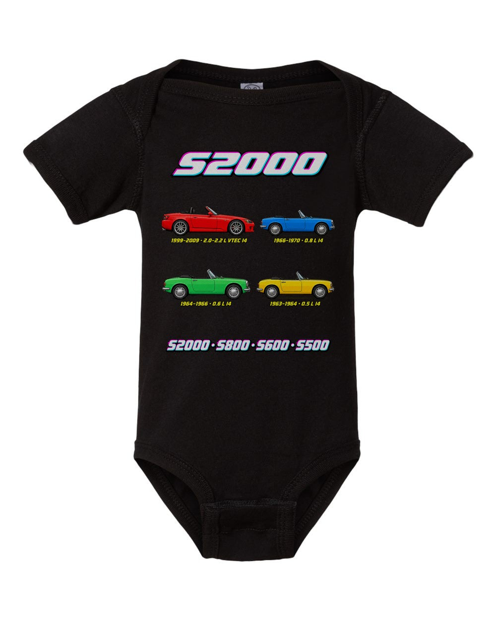 Honda S2000 evolution poster black baby onesie front view