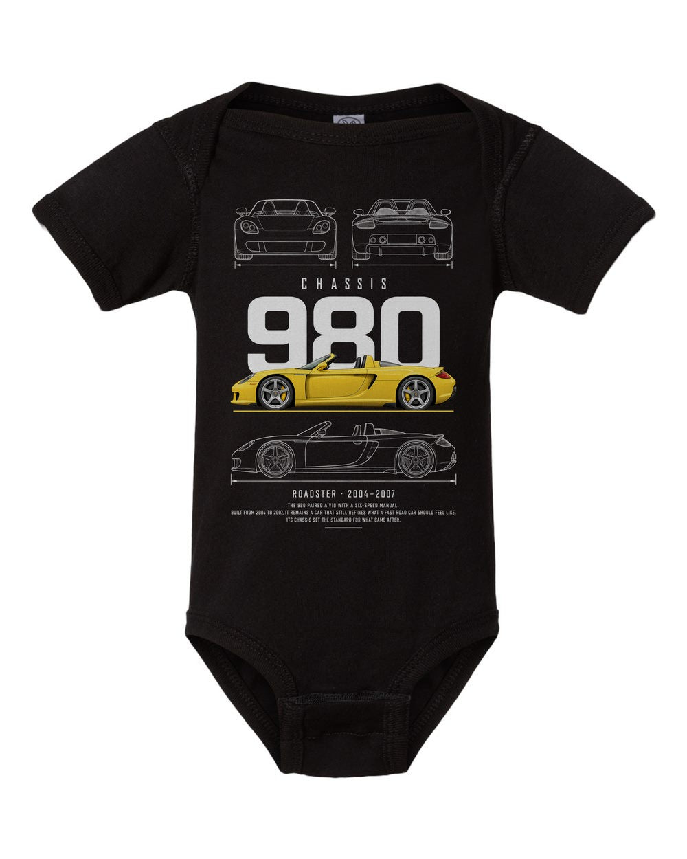 980 artwork black baby onesie front view