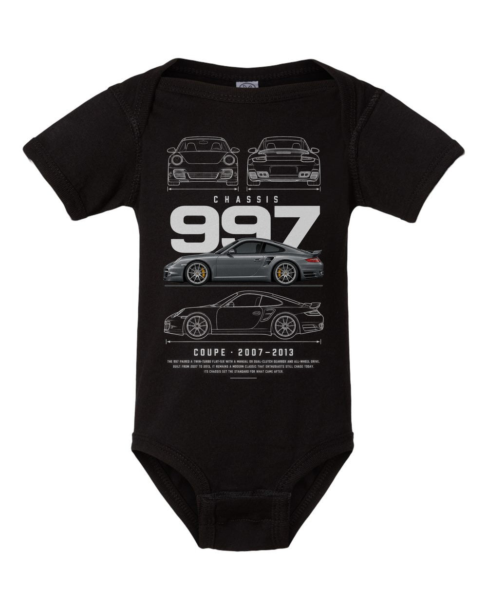 997 artwork black baby onesie front view