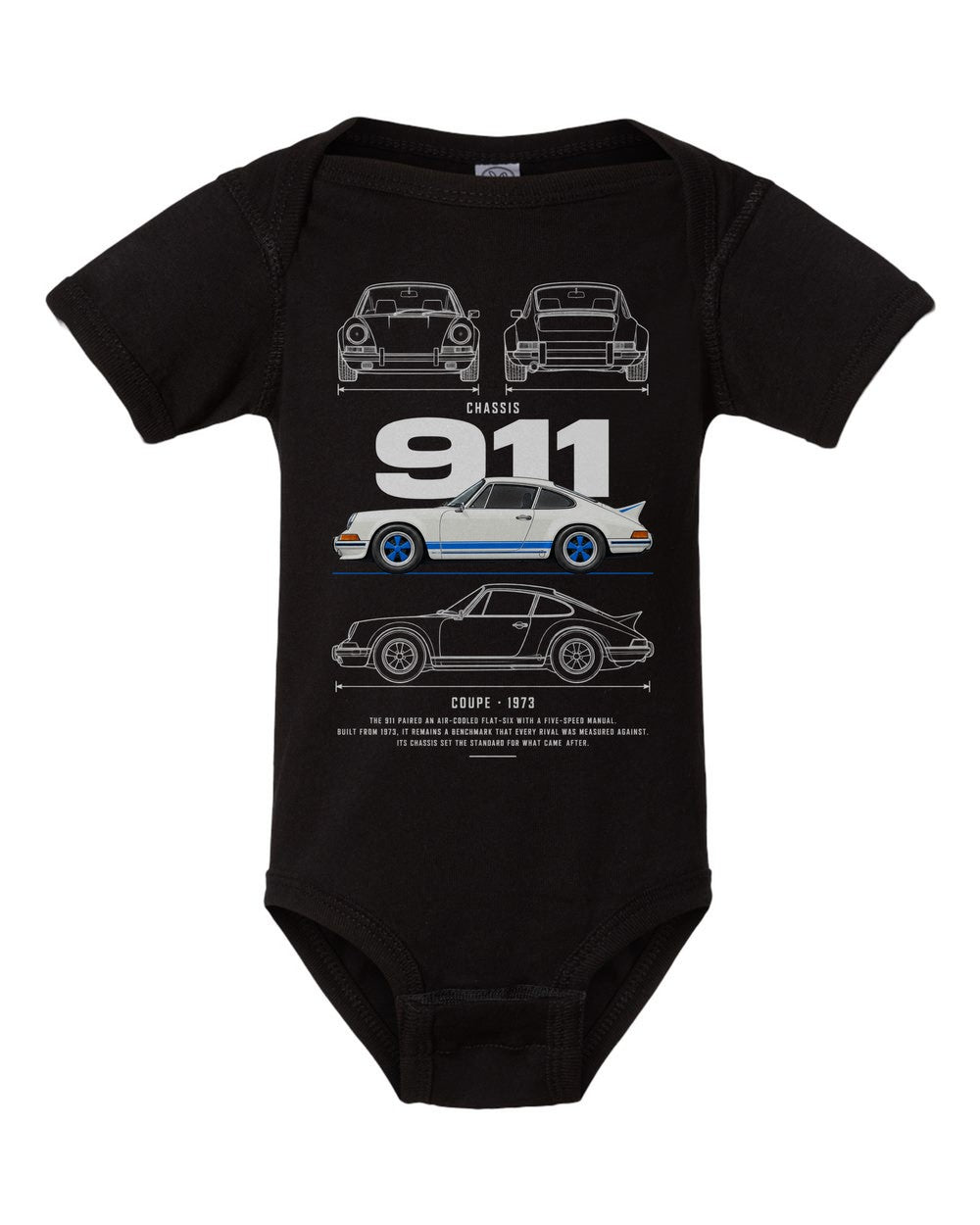 911 artwork black baby onesie front view