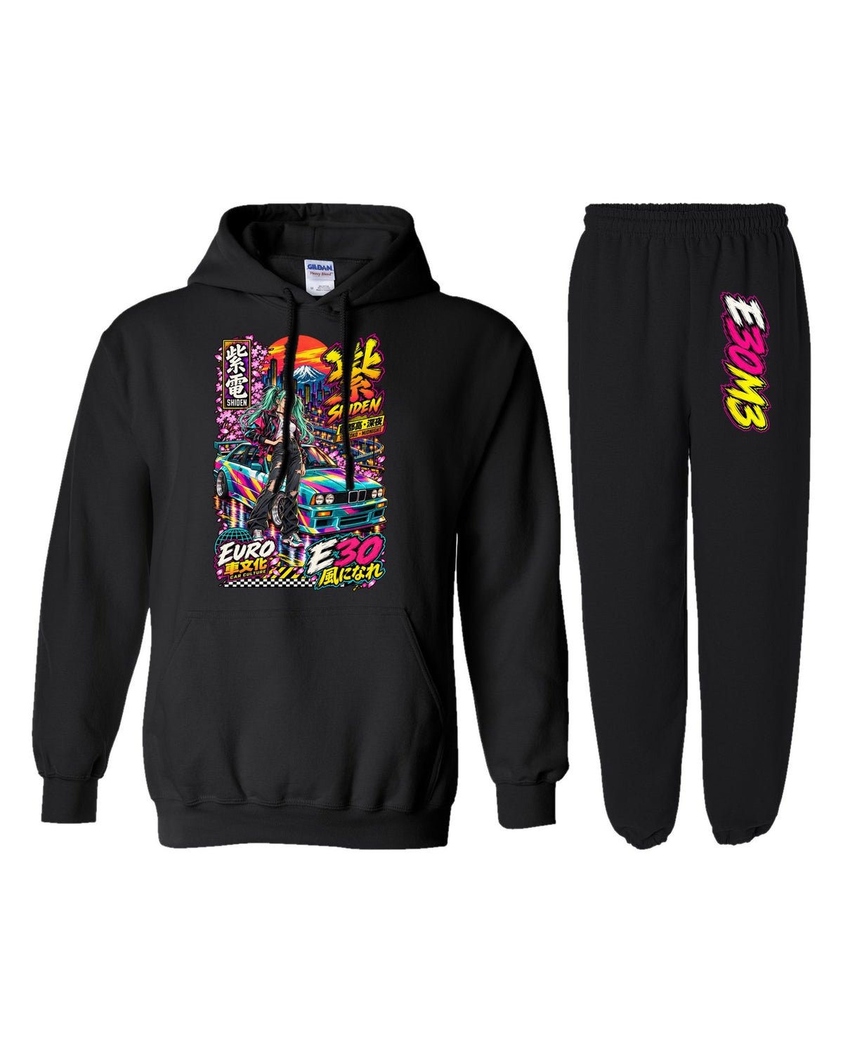 E30M3 Shiden Anime Girl Poster Hoodie + Jogger Set black hoodie and sweatpants