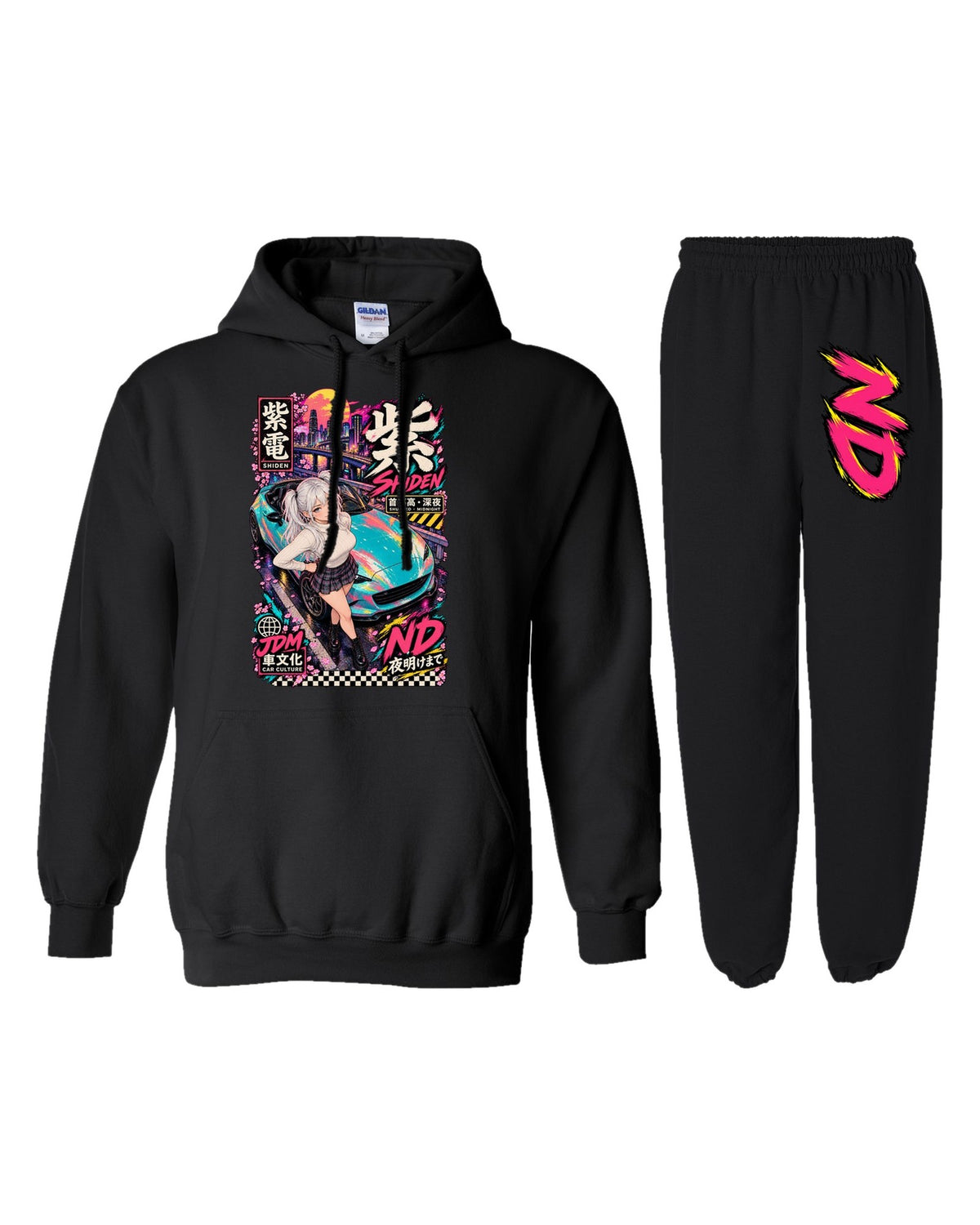 ND Shiden Anime Girl Poster Hoodie + Jogger Set black hoodie and sweatpants