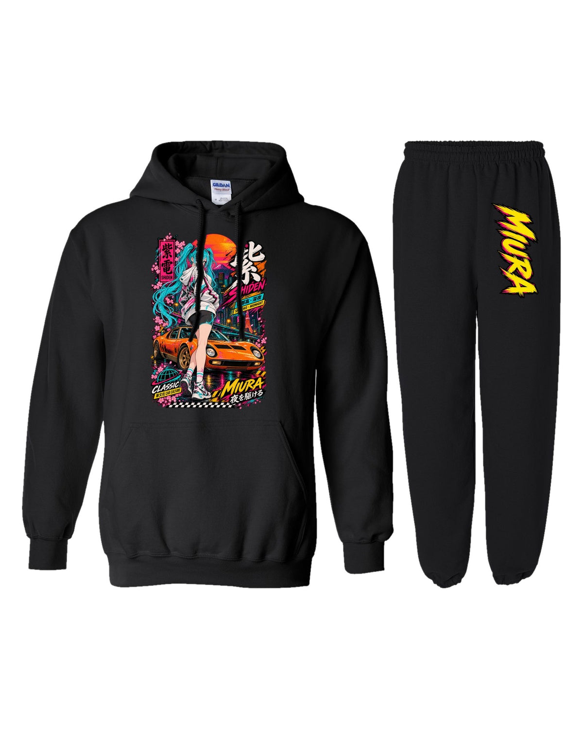 Miura Shiden Anime Girl Poster Hoodie + Jogger Set black hoodie and sweatpants
