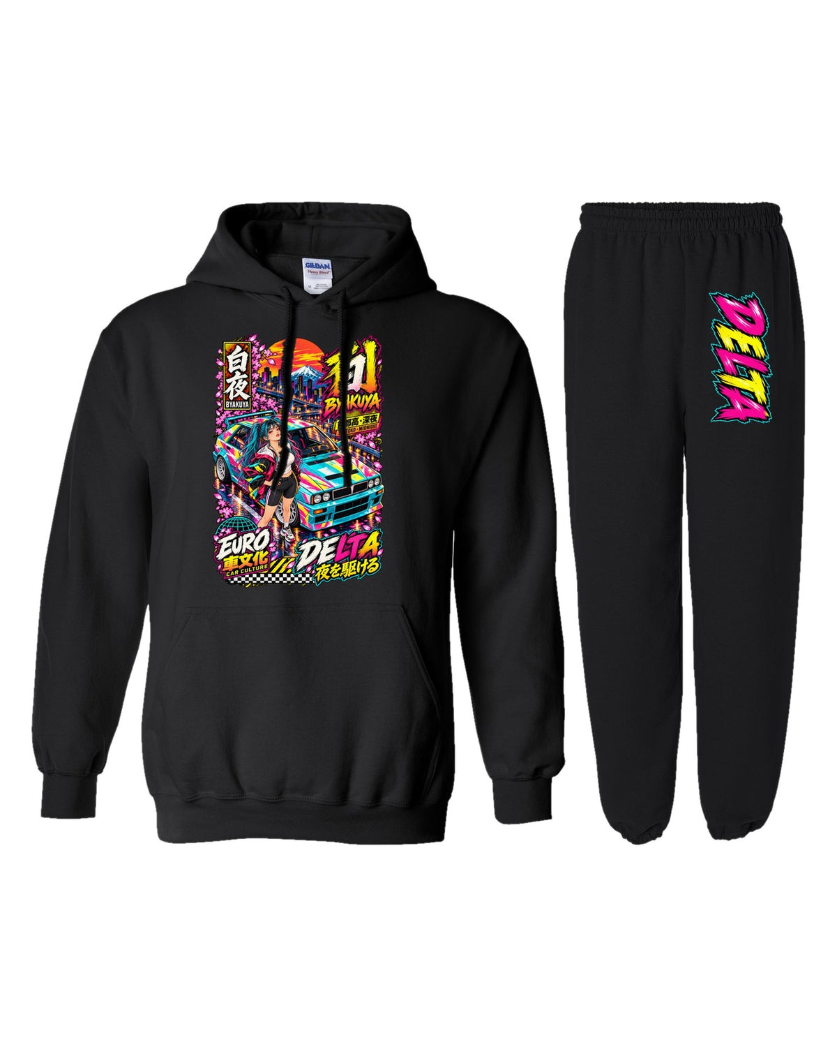Delta Byakuya Anime Girl Poster Hoodie + Jogger Set black hoodie and sweatpants