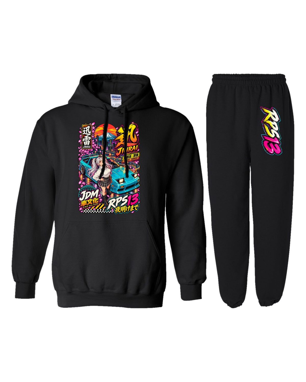RPS13 Jinrai Anime Girl Poster Hoodie + Jogger Set black hoodie and sweatpants