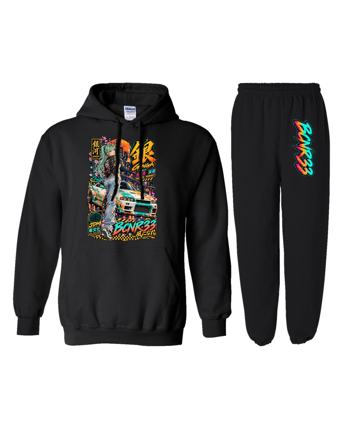BCNR33 Ginga Anime Girl Poster Hoodie + Jogger Set black hoodie and sweatpants