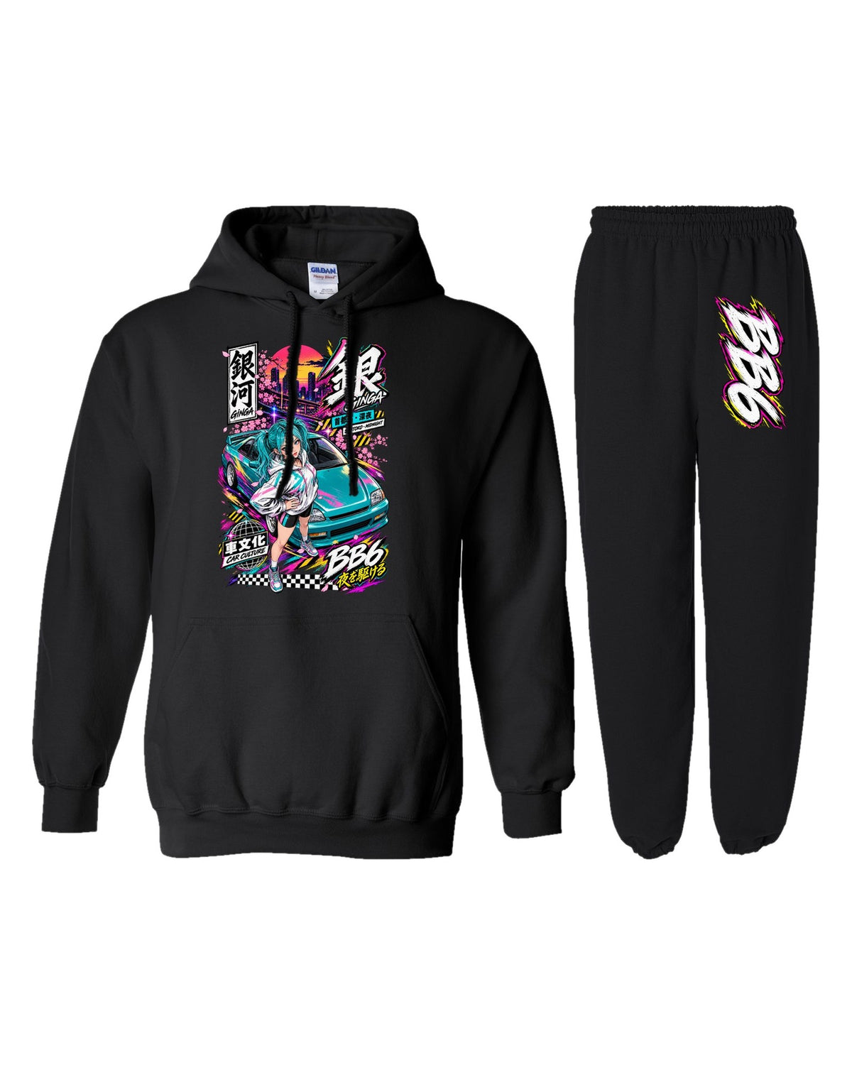 BB6 Ginga Anime Girl Poster Hoodie + Jogger Set black hoodie and sweatpants