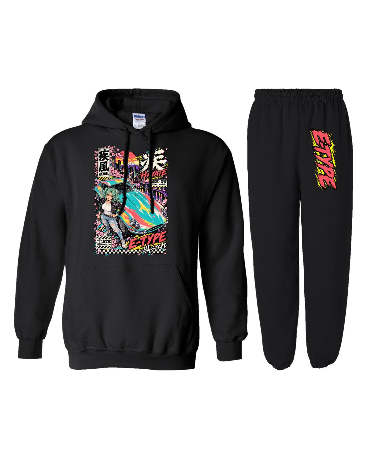 Etype Hayate Anime Girl Poster Hoodie + Jogger Set black hoodie and sweatpants