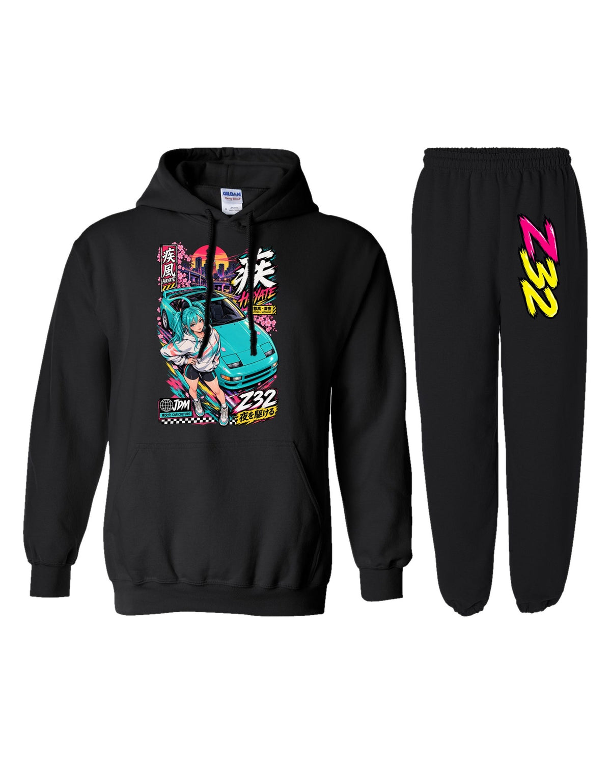 Z32 Hayate Anime Girl Poster Hoodie + Jogger Set black hoodie and sweatpants