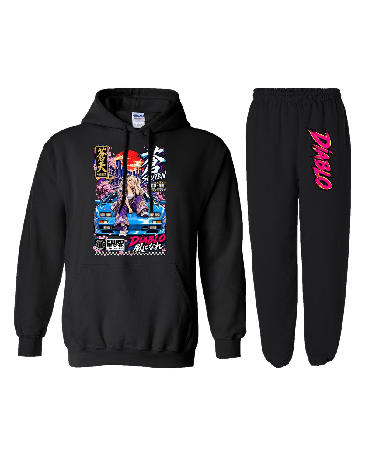 Diablo Souten Anime Girl Poster Hoodie + Jogger Set black hoodie and sweatpants