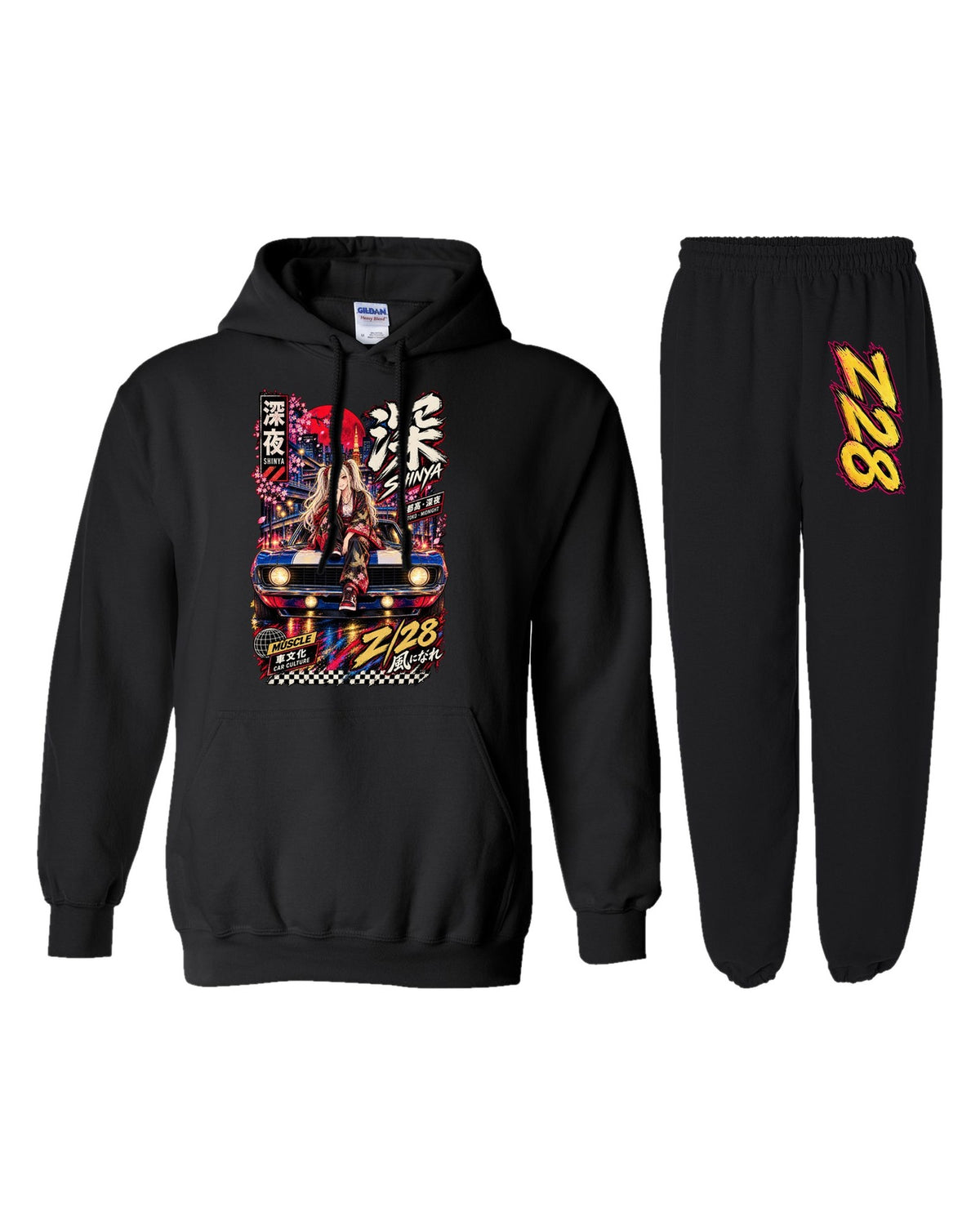 Z28 Shinya Anime Girl Poster Hoodie + Jogger Set black hoodie and sweatpants