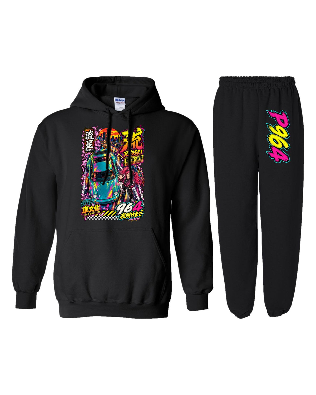 P964 Ryusei Anime Girl Poster Hoodie + Jogger Set black hoodie and sweatpants