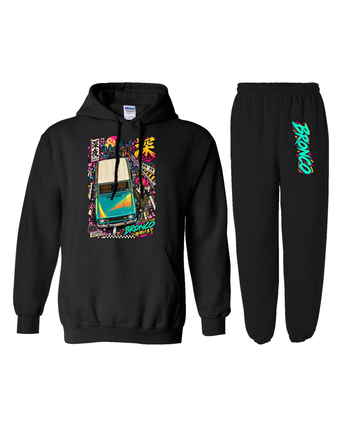 Bronco Shinya Anime Girl Poster Hoodie + Jogger Set black hoodie and sweatpants