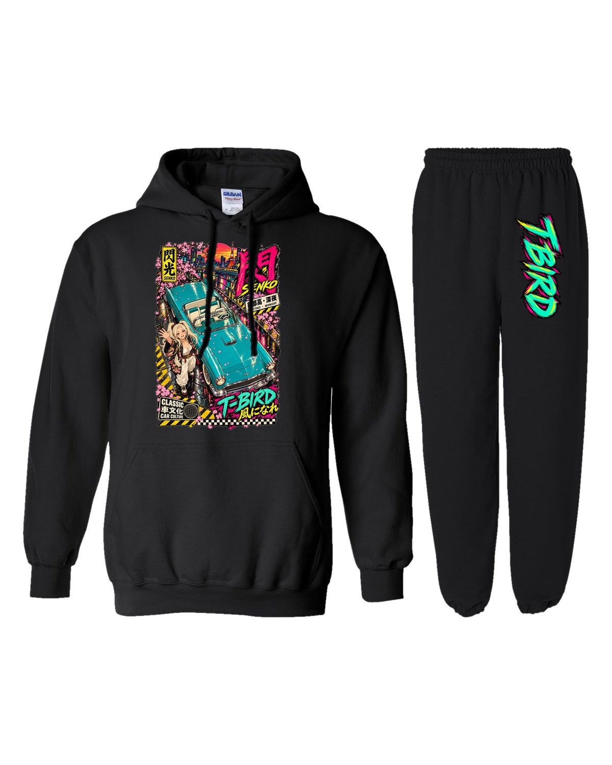 Tbird Senko Anime Girl Poster Hoodie + Jogger Set black hoodie and sweatpants
