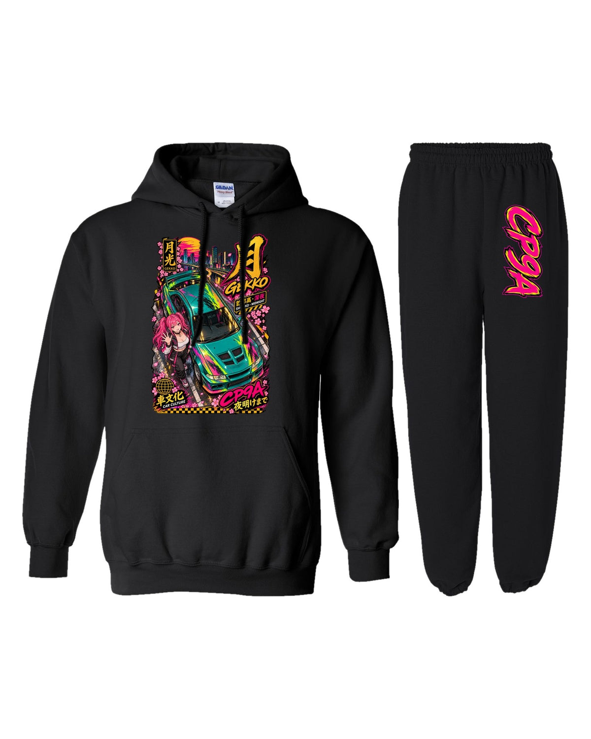 CP9A Gekko Anime Girl Poster Hoodie + Jogger Set black hoodie and sweatpants