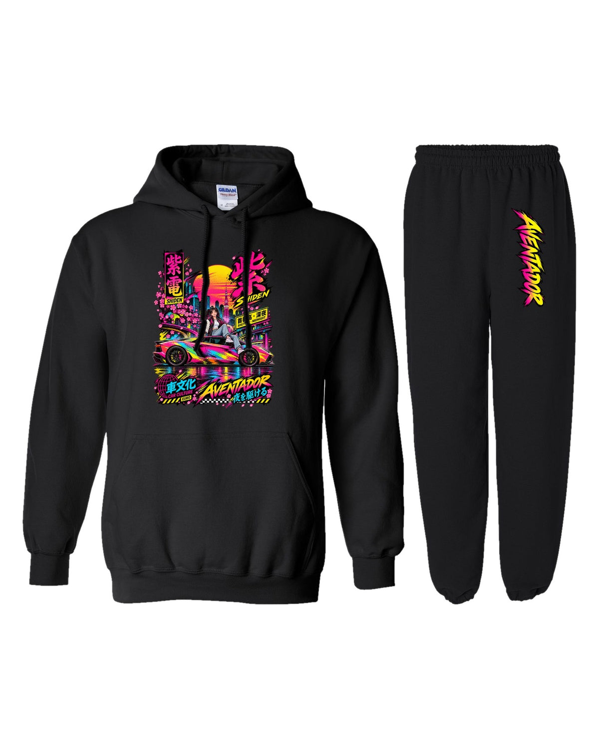 Aventador Shiden Anime Girl Poster Hoodie + Jogger Set black hoodie and sweatpants