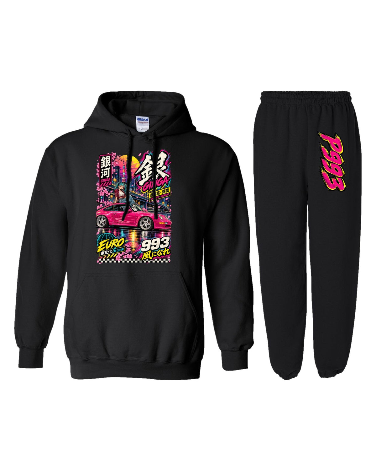 P993 Ginga Anime Girl Poster Hoodie + Jogger Set black hoodie and sweatpants