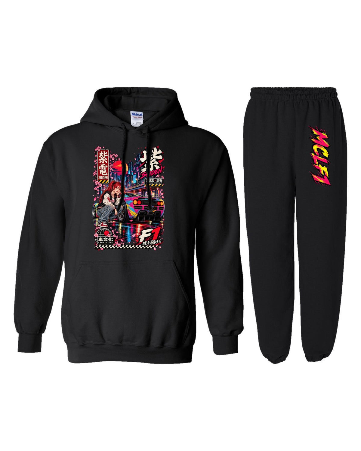 MCLF1 Shiden Anime Girl Poster Hoodie + Jogger Set black hoodie and sweatpants