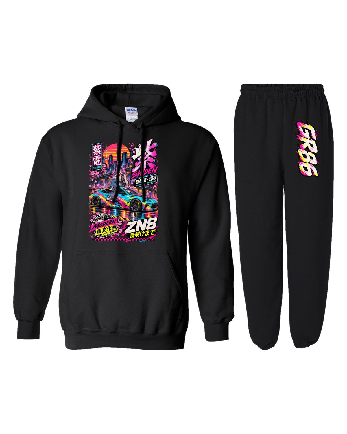 GR86 Shiden Anime Girl Poster Hoodie + Jogger Set black hoodie and sweatpants