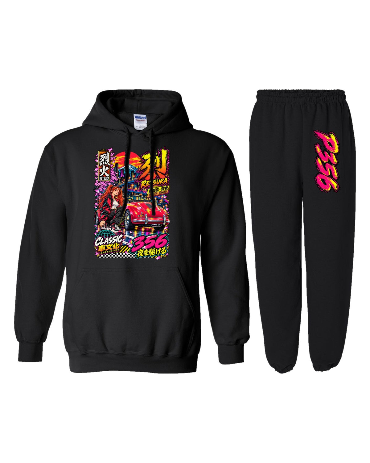 P356 Retsuka Anime Girl Poster Hoodie + Jogger Set black hoodie and sweatpants