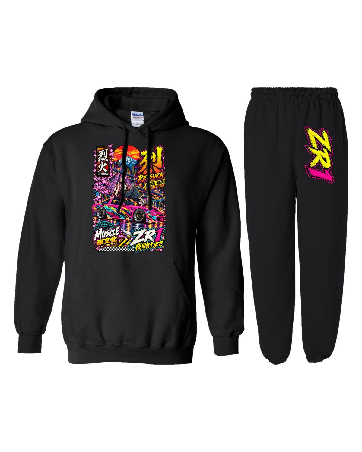 ZR1 Retsuka Anime Girl Poster Hoodie + Jogger Set black hoodie and sweatpants