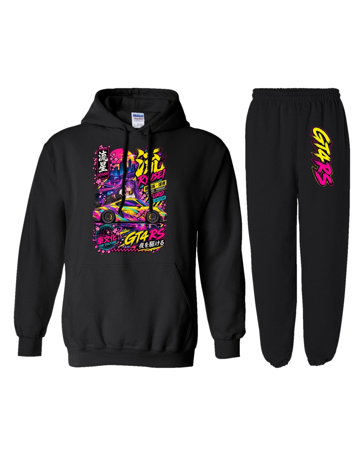 GT4RS Ryusei Anime Girl Poster Hoodie + Jogger Set black hoodie and sweatpants