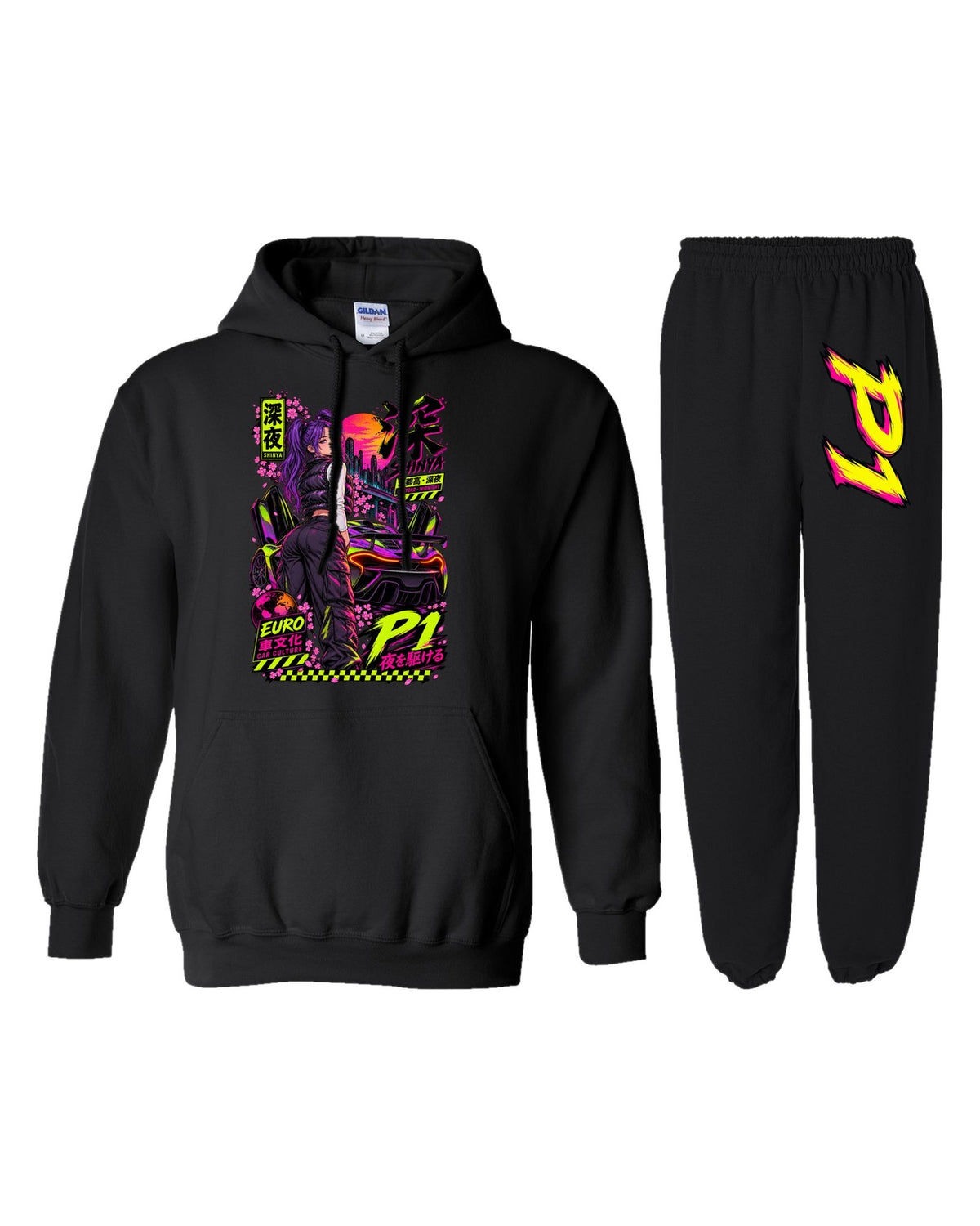 P1 Shinya Anime Girl Poster Hoodie + Jogger Set black hoodie and sweatpants