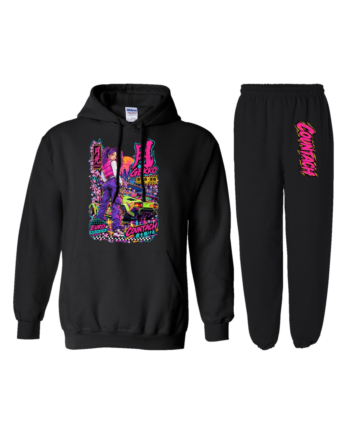 Countach Gekko Anime Girl Poster Hoodie + Jogger Set black hoodie and sweatpants