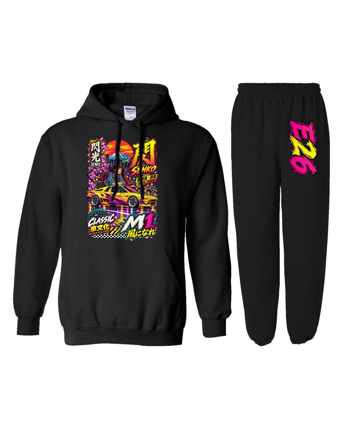 E26 Senko Anime Girl Poster Hoodie + Jogger Set black hoodie and sweatpants