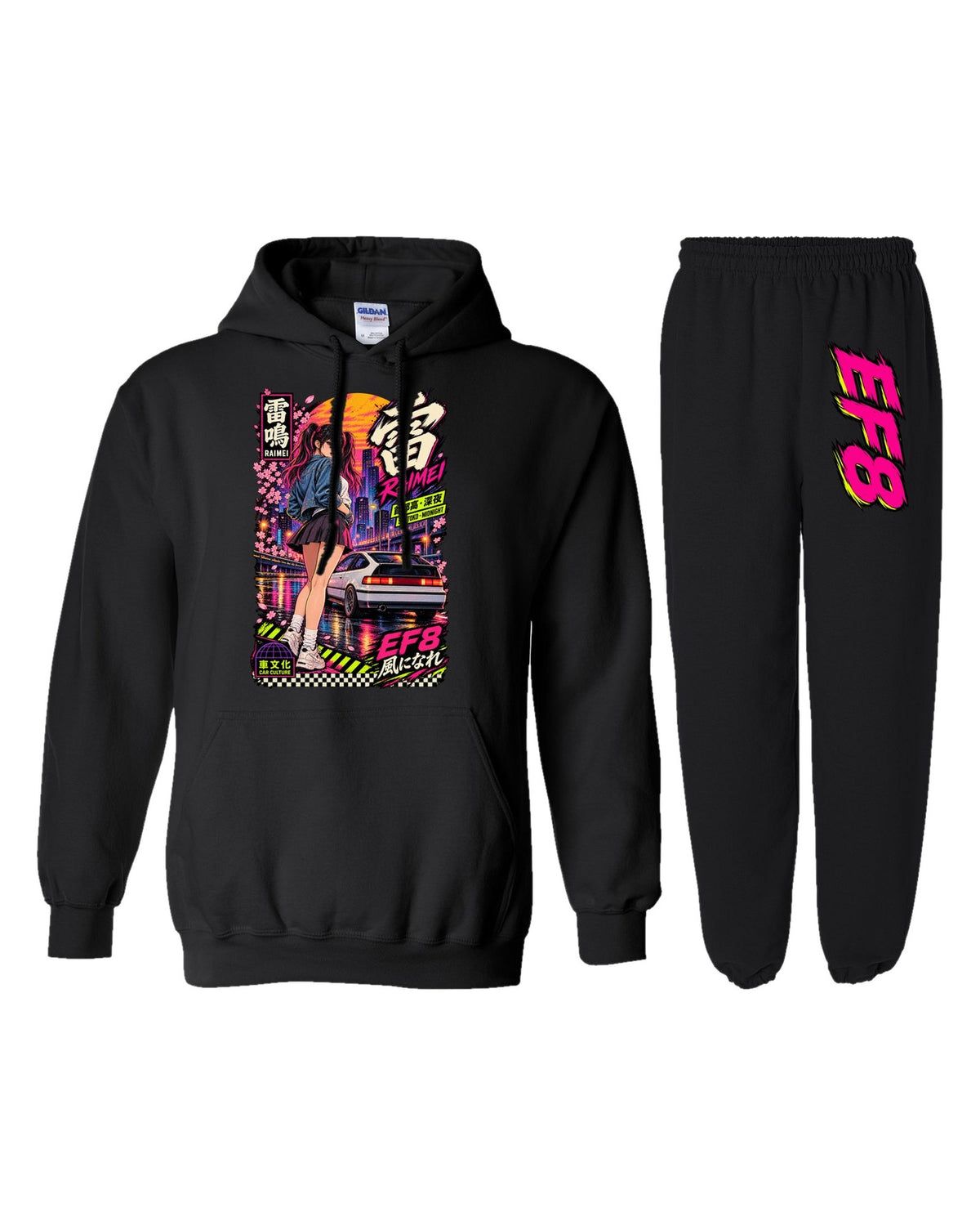 EF8 Raimei Anime Girl Poster Hoodie + Jogger Set black hoodie and sweatpants
