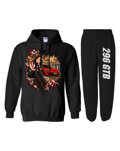 Ferrari 296 GTB Anime Girl Hoodie + Jogger Set black hoodie and sweatpants