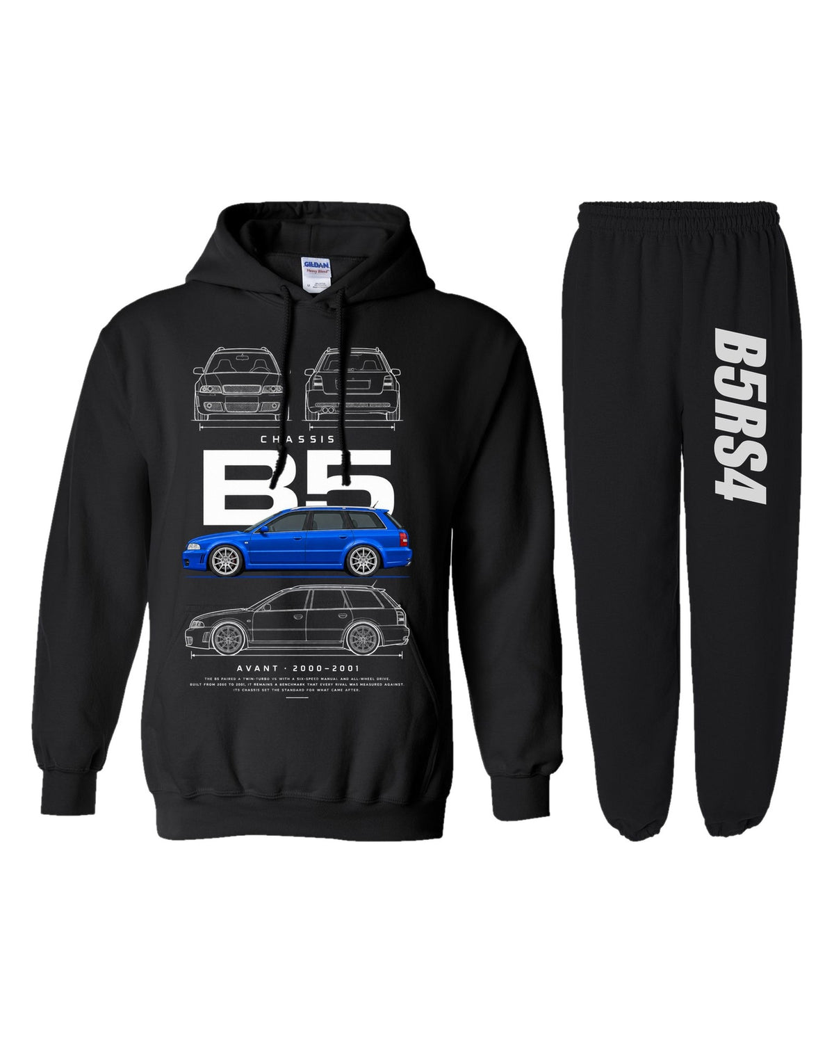 Audi B5RS4 Blueprint Hoodie + Jogger Set black hoodie and sweatpants