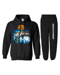 Tesla Roadster Synthwave Dream Car Hoodie + Jogger Set black hoodie and sweatpants