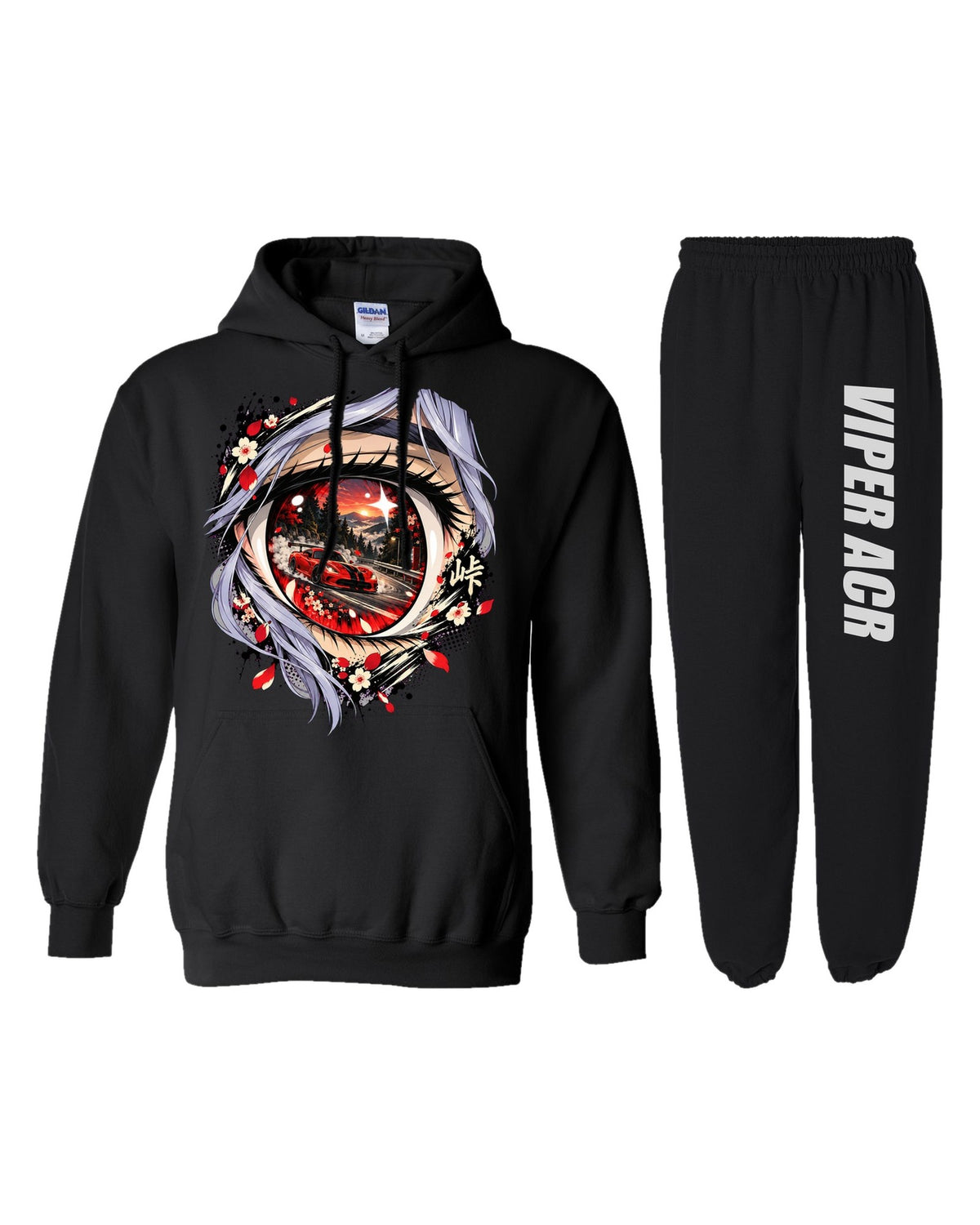 Dodge Viper ACR Anime Girl Hoodie + Jogger Set black hoodie and sweatpants