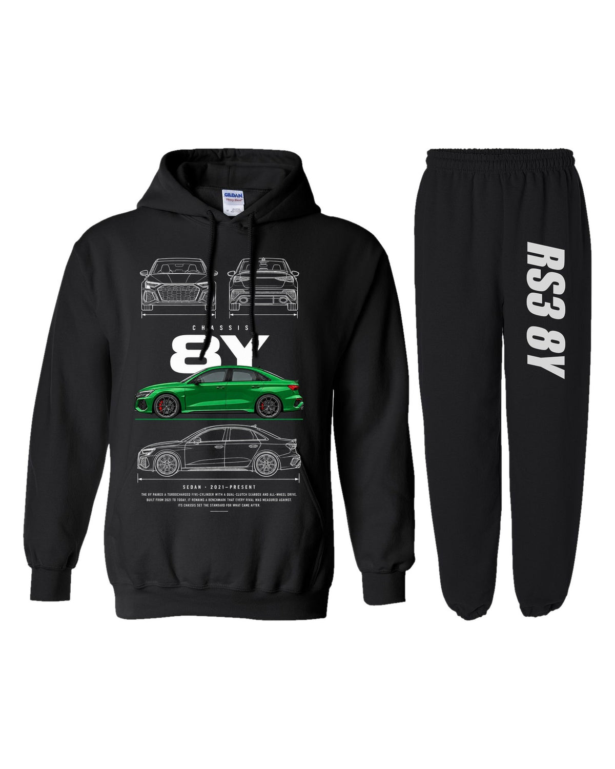 Audi RS3 8Y Blueprint Hoodie + Jogger Set black hoodie and sweatpants
