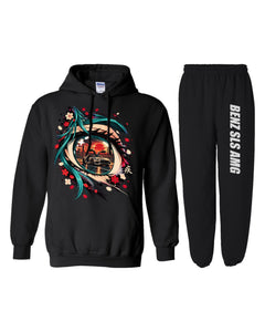 Mercedes Benz SLS AMG Anime Girl Hoodie + Jogger Set black hoodie and sweatpants