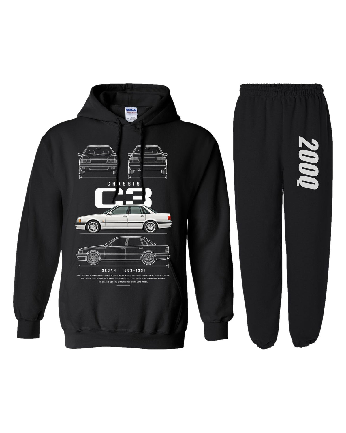Audi 200Q Blueprint Hoodie + Jogger Set black hoodie and sweatpants
