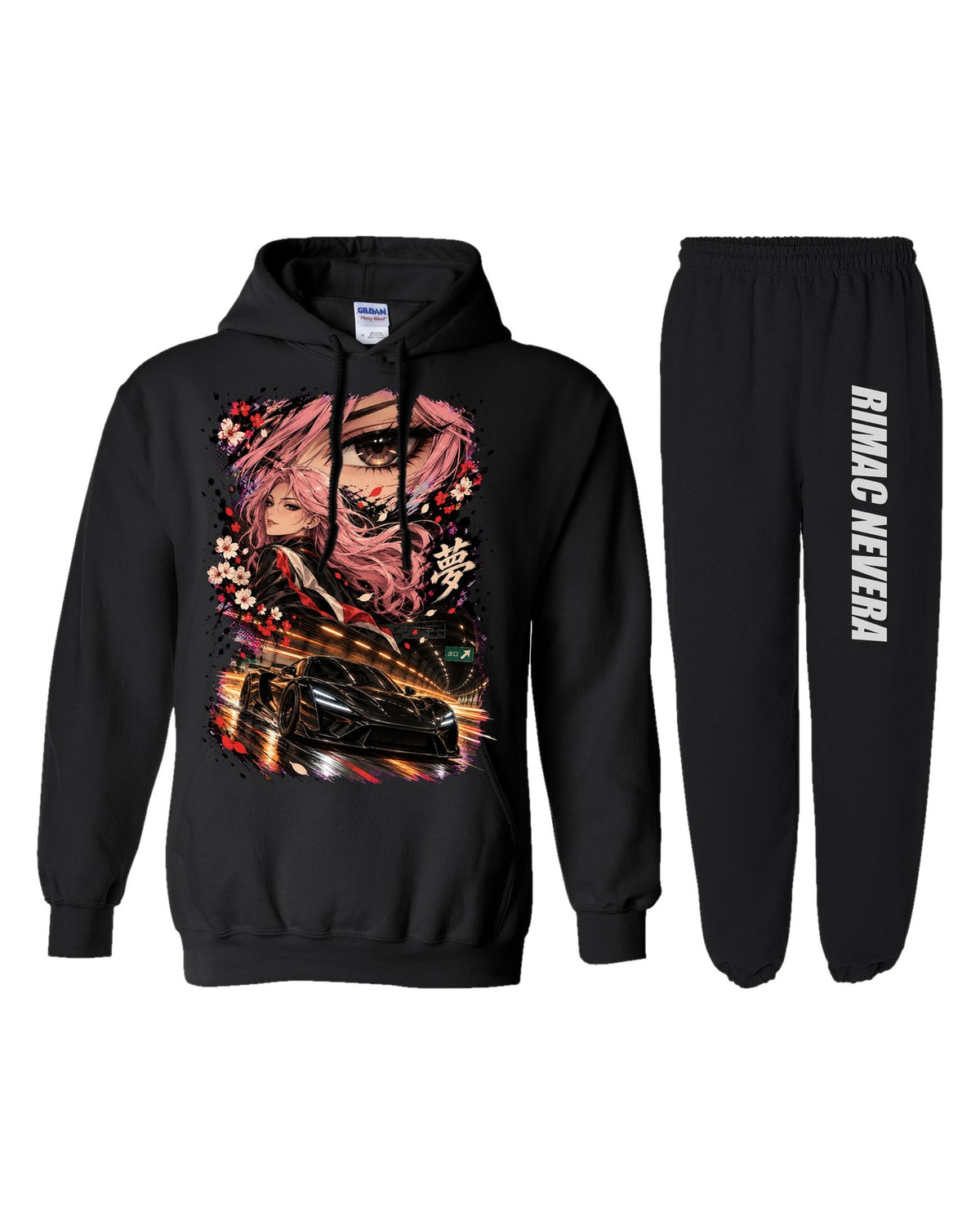 Rimac Nevera Anime Girl Hoodie + Jogger Set black hoodie and sweatpants