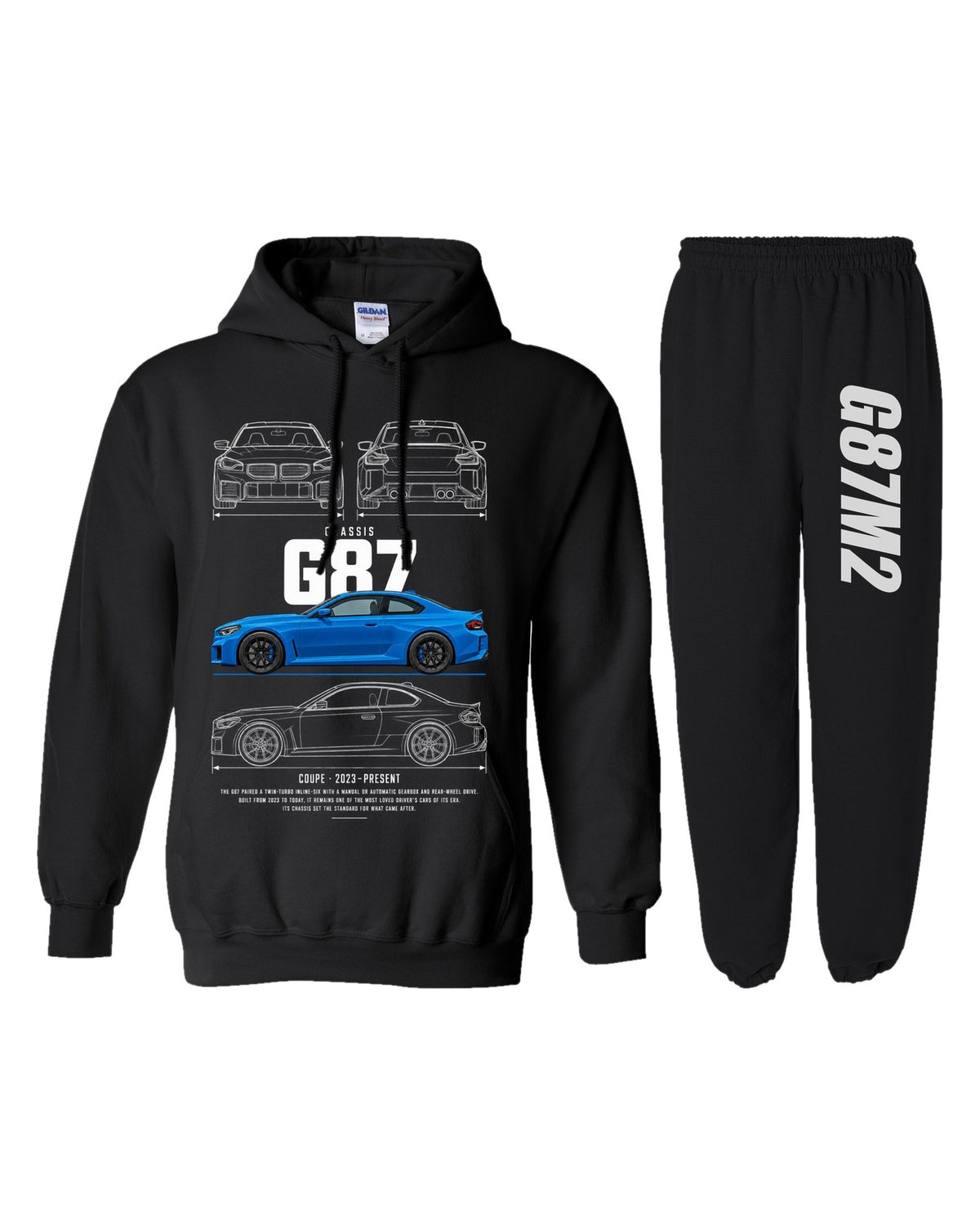 BMW G87M2 Blueprint Hoodie + Jogger Set black hoodie and sweatpants