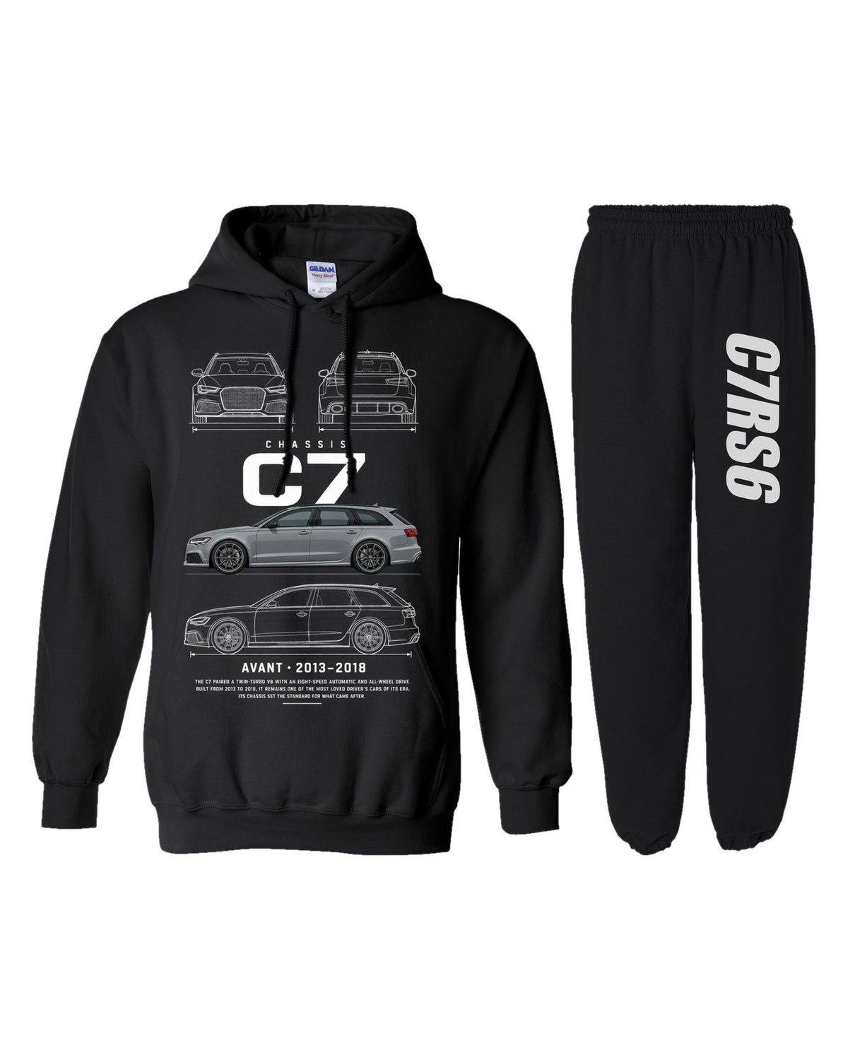 Audi C7RS6 Blueprint Hoodie + Jogger Set black hoodie and sweatpants