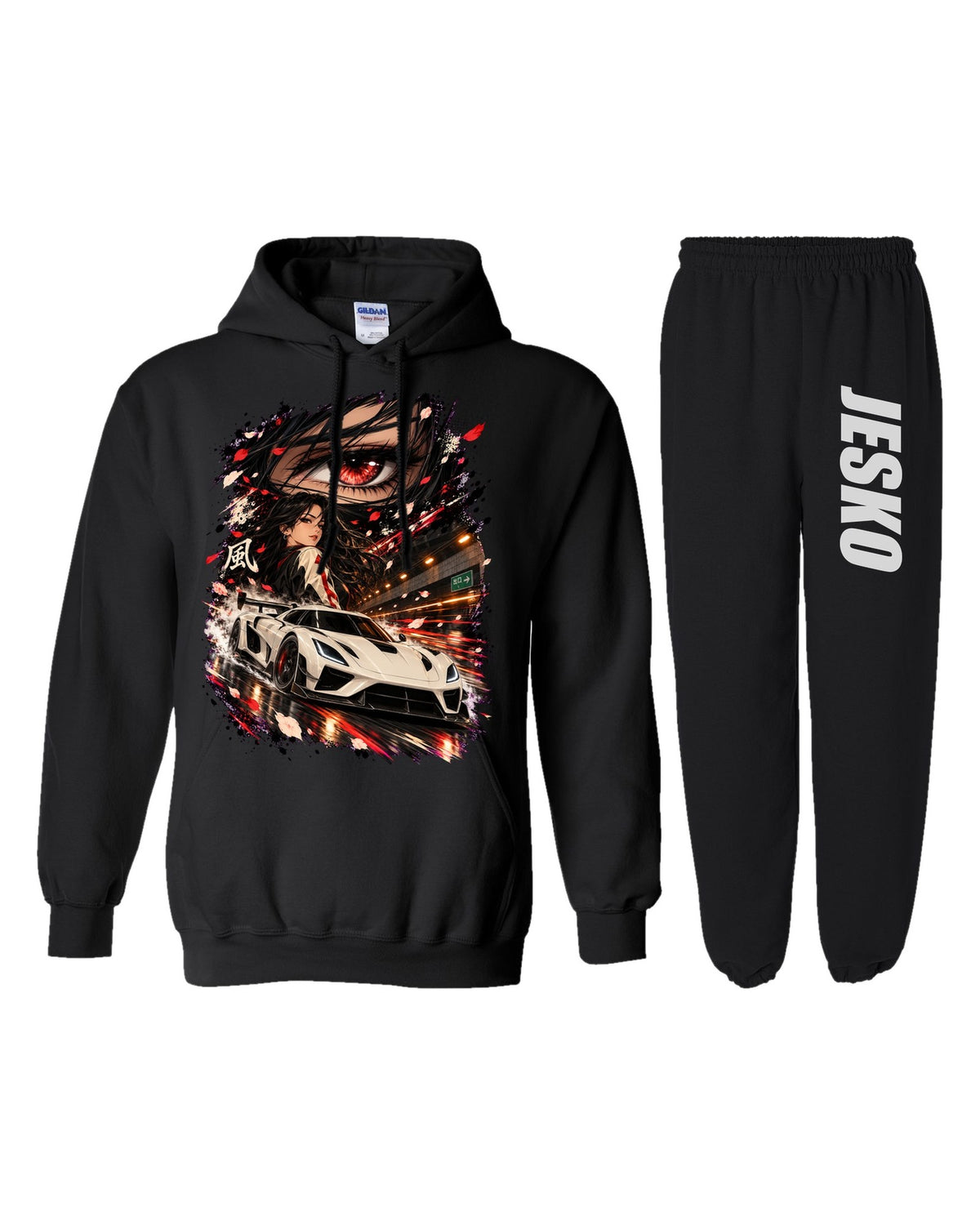 Koenigsegg Jesko Anime Girl Hoodie + Jogger Set black hoodie and sweatpants