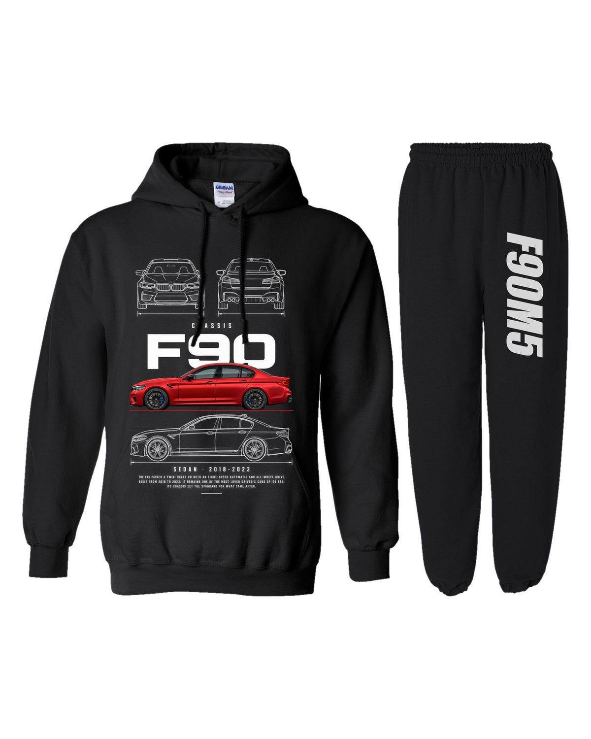 BMW F90M5 Blueprint Hoodie + Jogger Set black hoodie and sweatpants